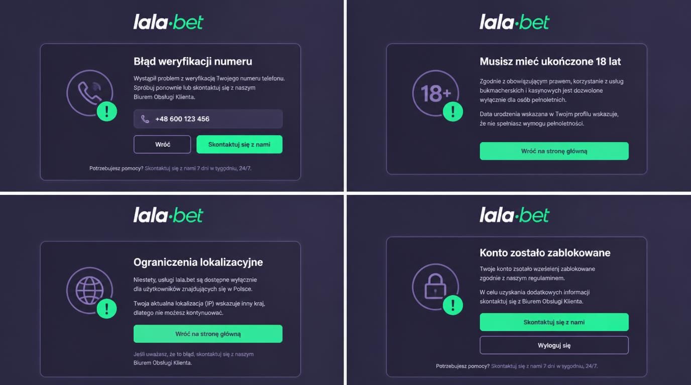  Komunikaty o błędach rejestracji   numer telefonu, wiek, lokalizacja 